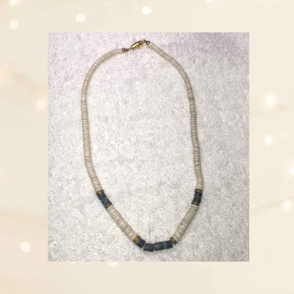 Pukka Shell Beige And Blue Beaded Necklace